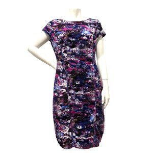CACHE Y2K 90's VTG Pleated Floral Multi-color Stretch Ruche Bodycon Dress EUC 14